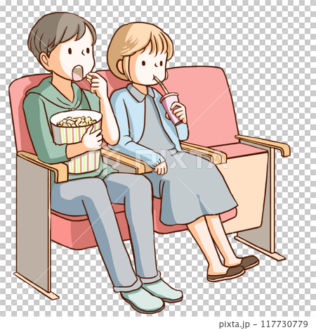 映画館で映画を楽しむ2人 117730779