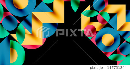Colorful simple dynamic geometric forms circles lines and round shapes. Mosaic techno art concept. Vector Illustration For Wallpaper, Banner, Background, Card, Book Illustration, landing page 117731244