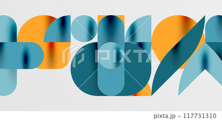 Circles, semi circles, squares and round shapes mosaic techno art. Vector Illustration For Wallpaper, Banner, Background, Card, Book Illustration, landing page 117731310