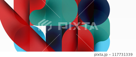 Circles and round shapes geometric minimal background. Transparent geometric shapes composition for wallpaper, banner, background or landing Circles and round shapes geometric minimal background. Transparent geometric shapes composition for wallpaper, banner, background or landing 117731339