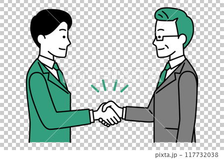 A young man and a middle-aged man in suits shaking hands A young man and a middle-aged man in suits shaking hands 117732038