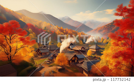 秋の紅葉が美しい村 03 117732142
