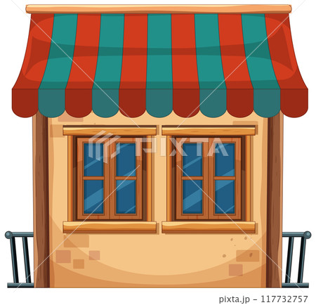 Charming House with Striped Awning 117732757