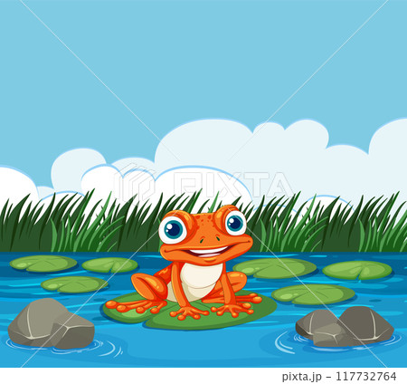 Happy Frog on Lily Pad 117732764