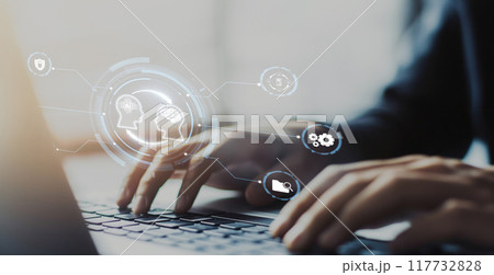 Human interact with AI artificial intelligence brain process generative AI EIDE 117732828