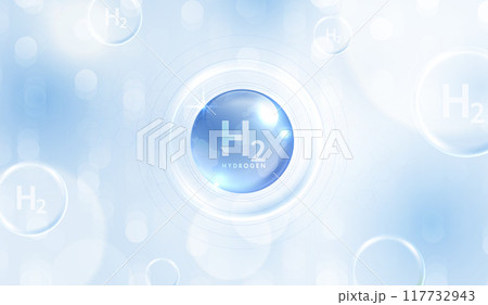 Hydrogen H2 production. renewable energy source. renewable Eco energy. hydrogen energy powered by renewable electricity with water molecule in transparent style. vector design. 117732943