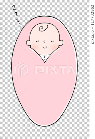 おくるみに包まれて眠る赤ちゃんのイラスト おくるみに包まれて眠る赤ちゃんのイラスト 117732962