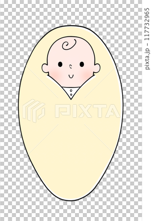 Illustration of a baby wrapped in a swaddling cloth 117732965