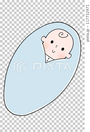 Illustration of a baby wrapped in a swaddling cloth 117732971