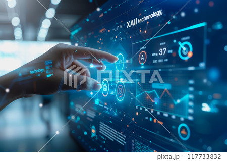 Digital AI learning growth graphs and financial data with hologram chart on the virtual screen. 117733832