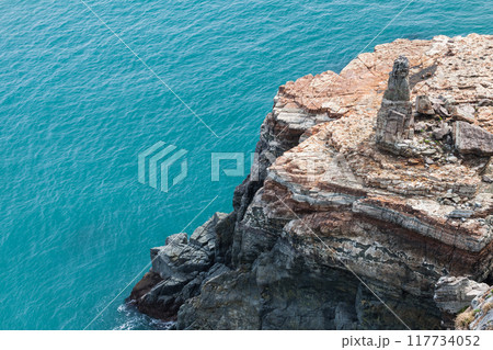 Mangbuseok Rock aerial view. Coastal rocks of Dongbaek Park of Busan 117734052
