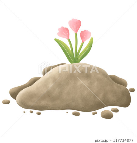 Illustration of garden, hand drawing set of soil, sprout, garden, clay 117734877