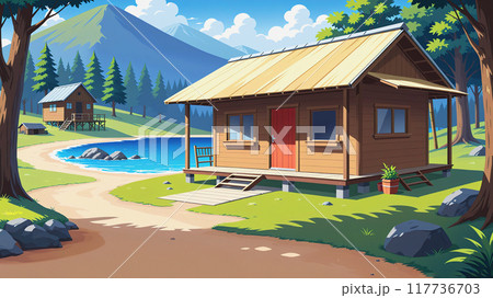 「孤島の静謐 湖畔に佇む木造小屋」 「孤島の静謐 湖畔に佇む木造小屋」 117736703