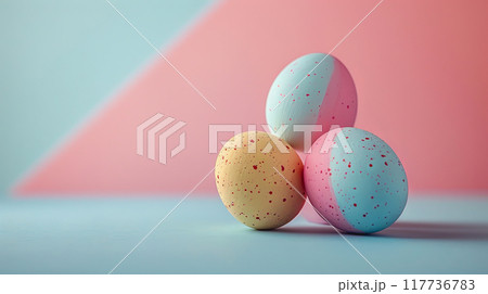 Easter eggs on blank background with pastel colours, leaving ample space for text 117736783
