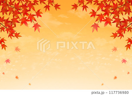 紅葉　夕焼け　秋のフレーム背景 117736980