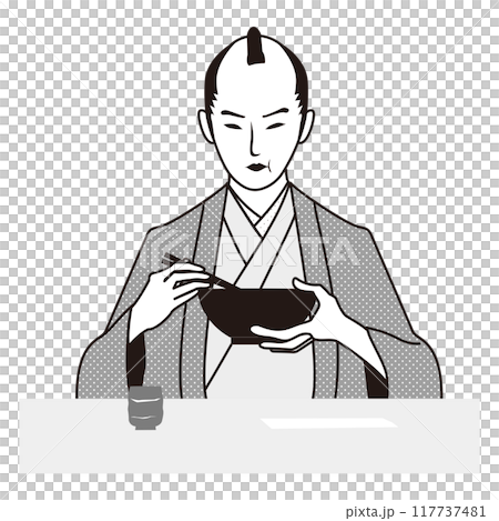 侍が麺を食べる　味わう 117737481