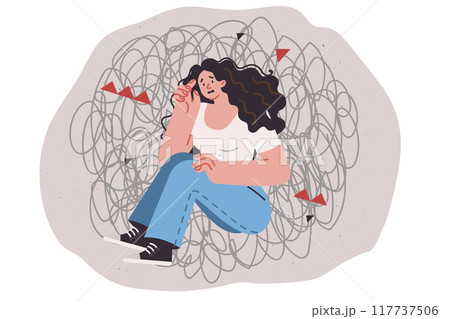 Woman with psychological disorder and chaos in head needs to consult psychotherapist 117737506
