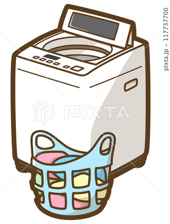 縦型洗濯機と洗濯物が入っている洗濯カゴ 117737700