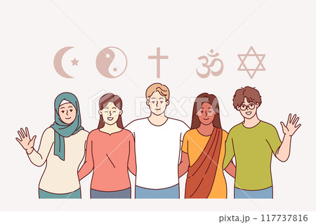 Interreligious understanding of people preaching islam and christianity or buddhism and judaism Interreligious understanding of people preaching islam and christianity or buddhism and judaism 117737816