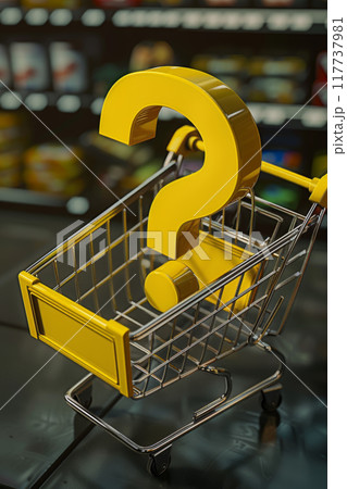 Shopping Cart with Large Yellow Question Mark 117737981