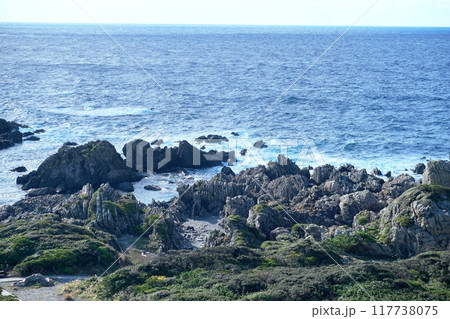 太平洋の海原を背景にした室戸岬突端の荒磯俯瞰風景　Ver2 117738075