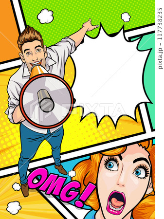 Business man with loudspeaker megaphone announcing discount or sale Special offer shopping time 117738235