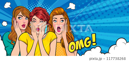 Woman whispering gossip secret to her friend surprise In Retro Vintage Pop Art Comic Style 117738268