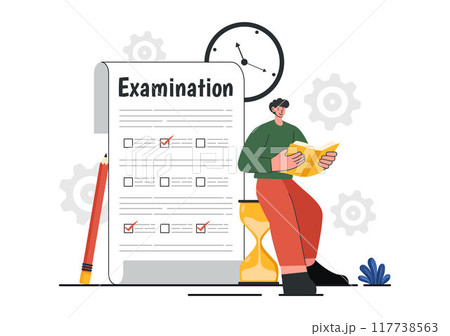 Examination Paper Vector Illustration with Online Exam, Form, Papers Answers, Survey or Internet Quiz in Flat Style Cartoon Background Examination Paper Vector Illustration with Online Exam, Form, Papers Answers, Survey or Internet Quiz in Flat Style Cartoon Background 117738563