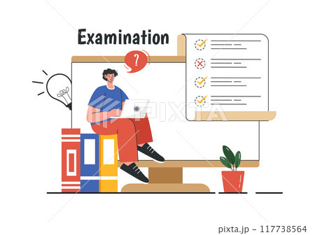 Examination Paper Vector Illustration with Online Exam, Form, Papers Answers, Survey or Internet Quiz in Flat Style Cartoon Background Examination Paper Vector Illustration with Online Exam, Form, Papers Answers, Survey or Internet Quiz in Flat Style Cartoon Background 117738564