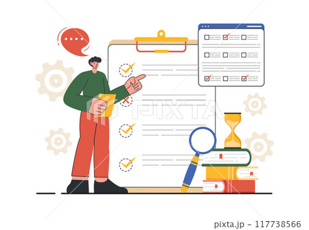 Examination Paper Vector Illustration with Online Exam, Form, Papers Answers, Survey or Internet Quiz in Flat Style Cartoon Background Examination Paper Vector Illustration with Online Exam, Form, Papers Answers, Survey or Internet Quiz in Flat Style Cartoon Background 117738566