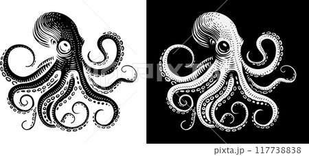 Octopus Cthulhu Tattoo Woodcut Kraken Mascot Squid 117738838