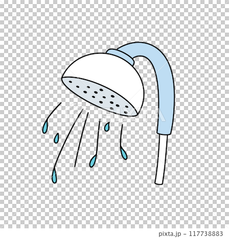 A cartoon drawing of a shower head with water spraying out of it 117738883