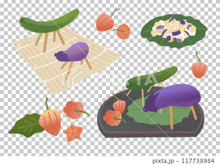 お盆のきゅうりと茄子のイラストセット 117738984