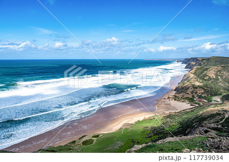Idyllic nature landscape on Praia da Cordoama beach, Vila do Bispo Sagres, Algarve, Portugal Europe 117739034