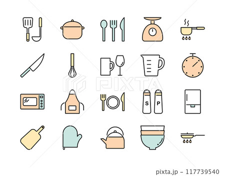 キッチン用品・調理器具に関するアイコンセット　カラー 117739540
