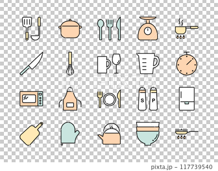 Kitchen utensils and cooking utensils icon set color Kitchen utensils and cooking utensils icon set color 117739540