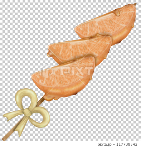 Orange tanghulu candied coating syrup of Chinese snacks fruits,Sweet dessert skewer hand drawn illustrations,Sweet Tang hulu snacks set 117739542