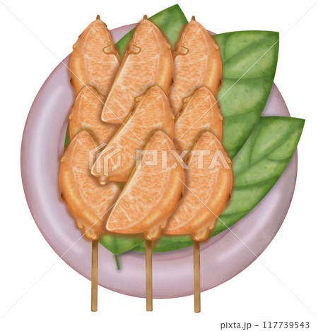 Orange tanghulu candied coating syrup of Chinese snacks fruits,Sweet dessert skewer hand drawn illustrations,Sweet Tang hulu snacks set 117739543