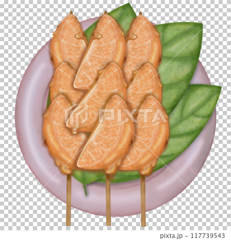 Orange tanghulu candied coating syrup of Chinese snacks fruits,Sweet dessert skewer hand drawn illustrations,Sweet Tang hulu snacks set 117739543