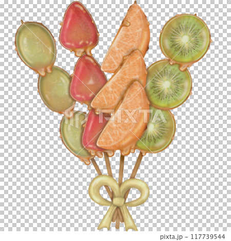 Orange tanghulu candied coating syrup of Chinese snacks fruits,Sweet dessert skewer hand drawn illustrations,Sweet Tang hulu snacks set 117739544