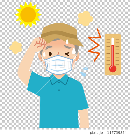 老人戴口罩出汗，口罩中暑，戶外高溫 117739824