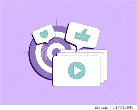Targeted Video Marketing concept. Audience targeting, user watch time, likes, engagement rate, content strategy and analytics. Video SEO digital marketing vector illustration Targeted Video Marketing concept. Audience targeting, user watch time, likes, engagement rate, content strategy and analytics. Video SEO digital marketing vector illustration 117739849