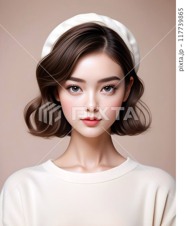 クラシックな淡いカラーとファッションモデルのミニマルなイラスト 117739865