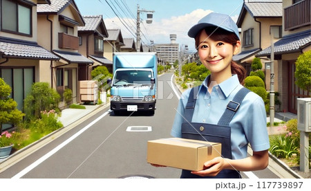 荷物を運ぶ女性ドライバー 117739897