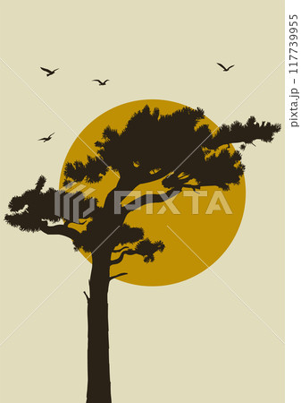 Summer landscape sunset aesthetic tree silhouette poster. Wall art banner wallpaper background Summer landscape sunset aesthetic tree silhouette poster. Wall art banner wallpaper background 117739955