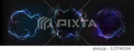 Round lightning frames set on black background Round lightning frames set on black background 117740104