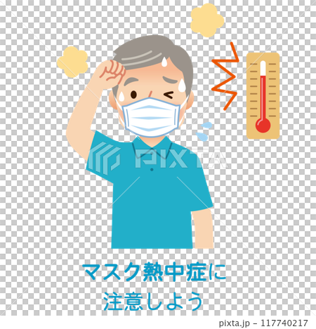 Elderly people sweating while wearing masks, mask heat stroke, high temperature 117740217