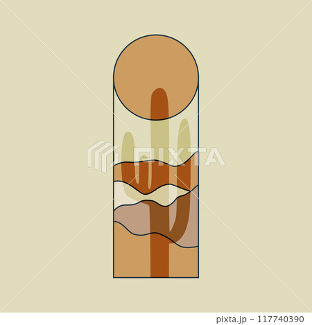 Aesthetic minimalist desert vector illustration. Dunes 2d landscape colorful badge. Floral simple card Aesthetic minimalist desert vector illustration. Dunes 2d landscape colorful badge. Floral simple card 117740390
