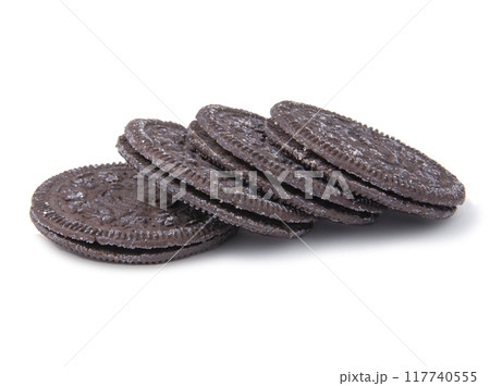Black biscuit cookies with cream isolated on the white Black biscuit cookies with cream isolated on the white 117740555