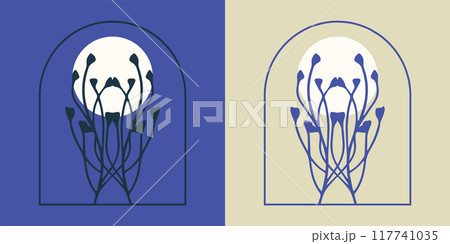 Blue beige branch sketch cosmetics logo illustration. Botanical art in engraving style. Greeting card Blue beige branch sketch cosmetics logo illustration. Botanical art in engraving style. Greeting card 117741035